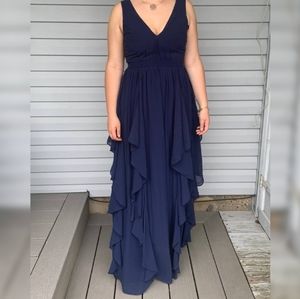LuLu's Size Large Ruffled Navy Gown